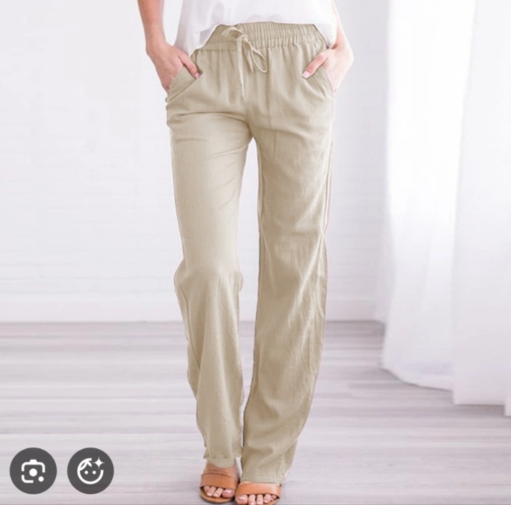 Paraphrase Linen blend straight leg beige pants drawstring size 4